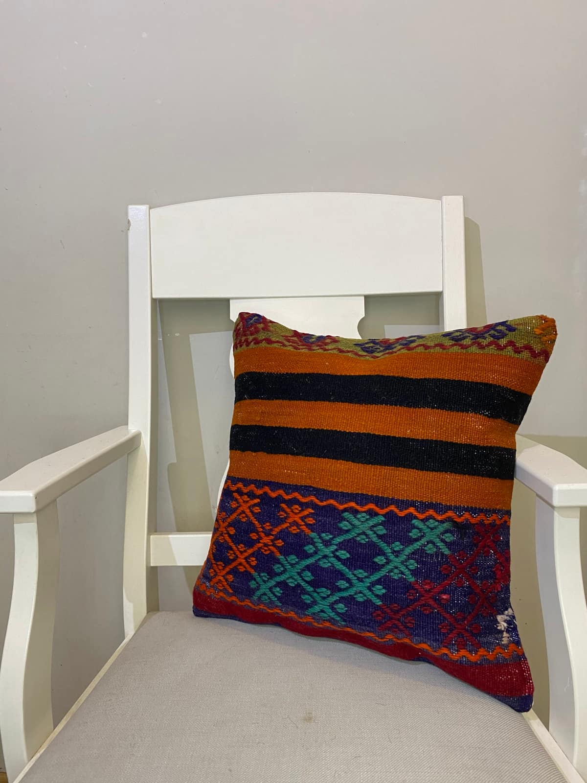 Handwoven Pillowcase, vintage rug, Kilim, hand-knotted wool & silk, size 45 × 45 cm, from Bursa