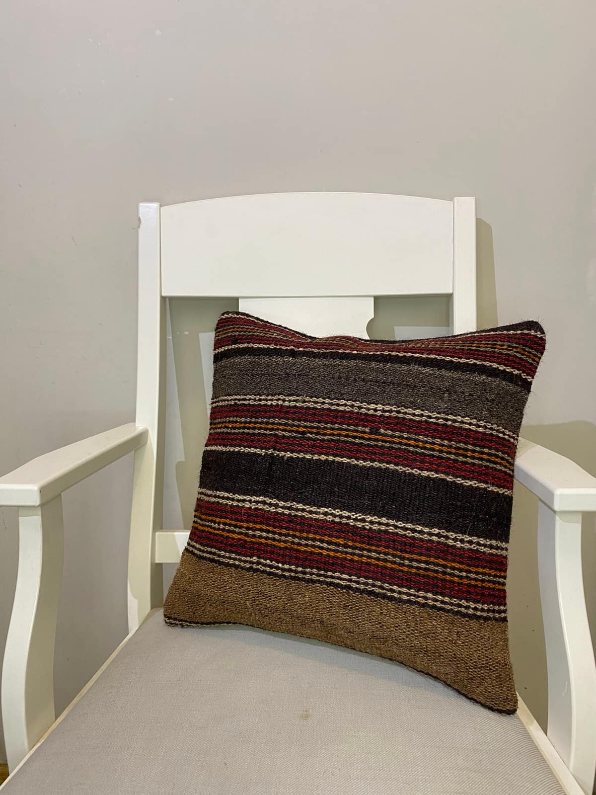 Hand-Woven Pillowcase, vintage rug, Kilim, hand-knotted wool, size 45 × 45 cm, from Ladik