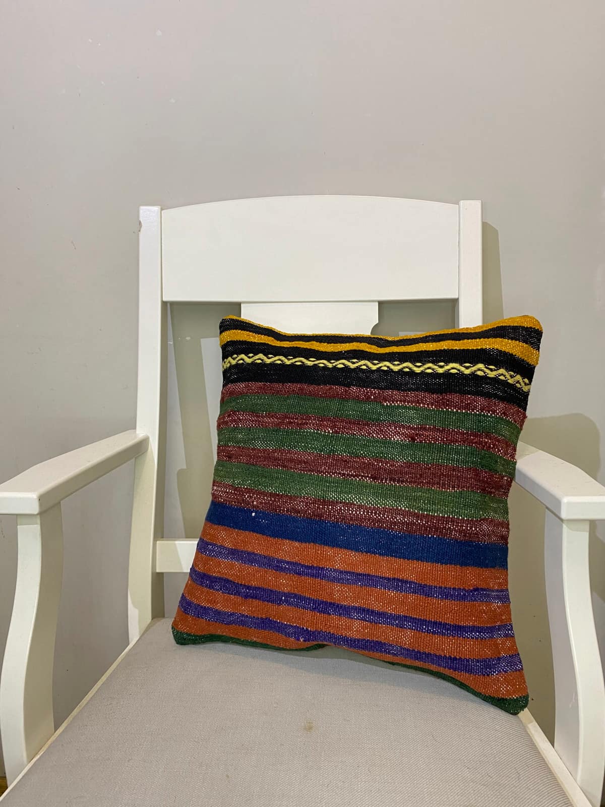 Hand-Woven Pillowcase, vintage rug, Kilim, hand-knotted wool & silk, size 45 × 45 cm, from Milas