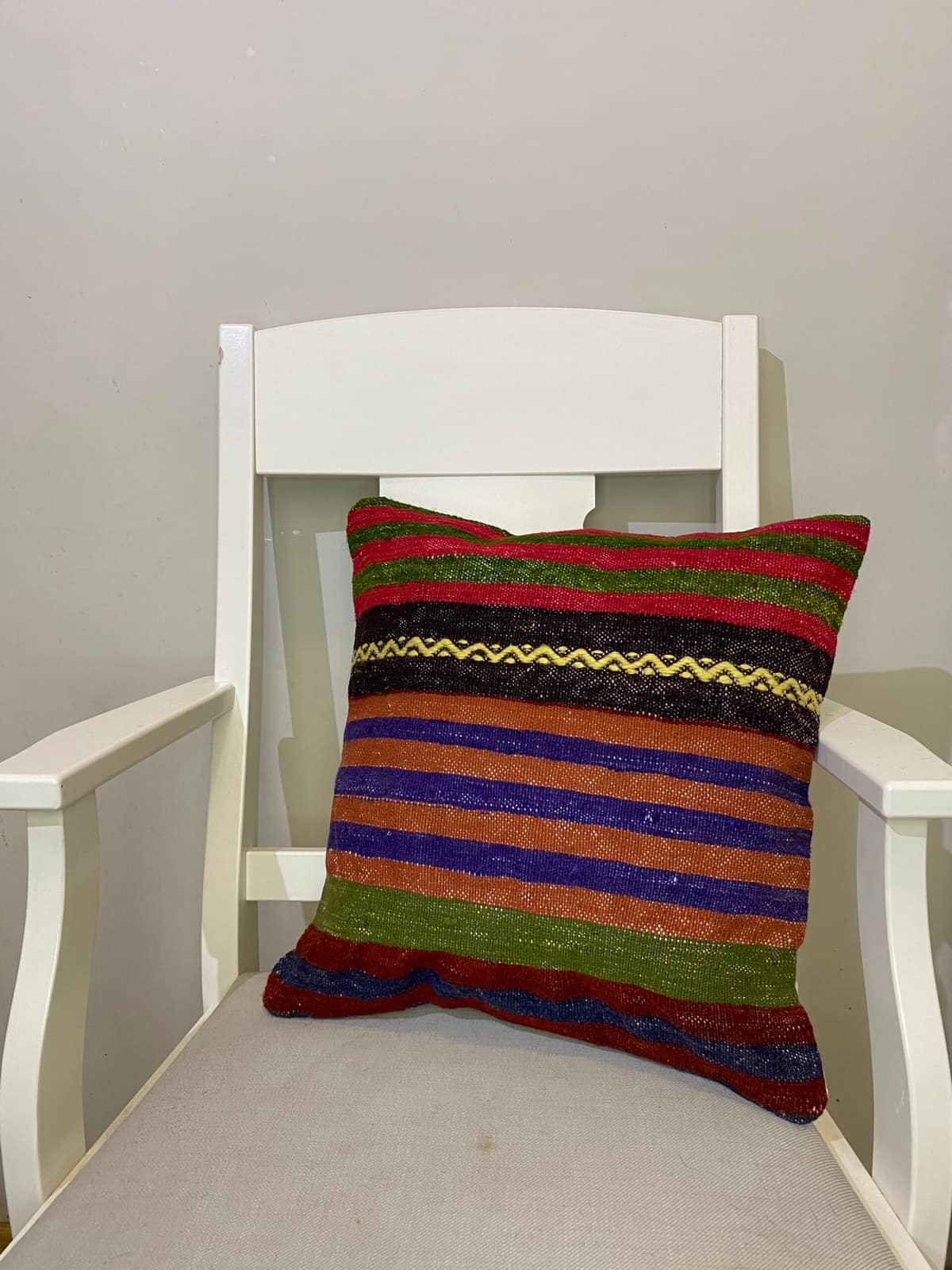 Hand-Woven Pillowcase, vintage rug, Kilim, hand-knotted silk, size 45 × 45 cm, from Gördes