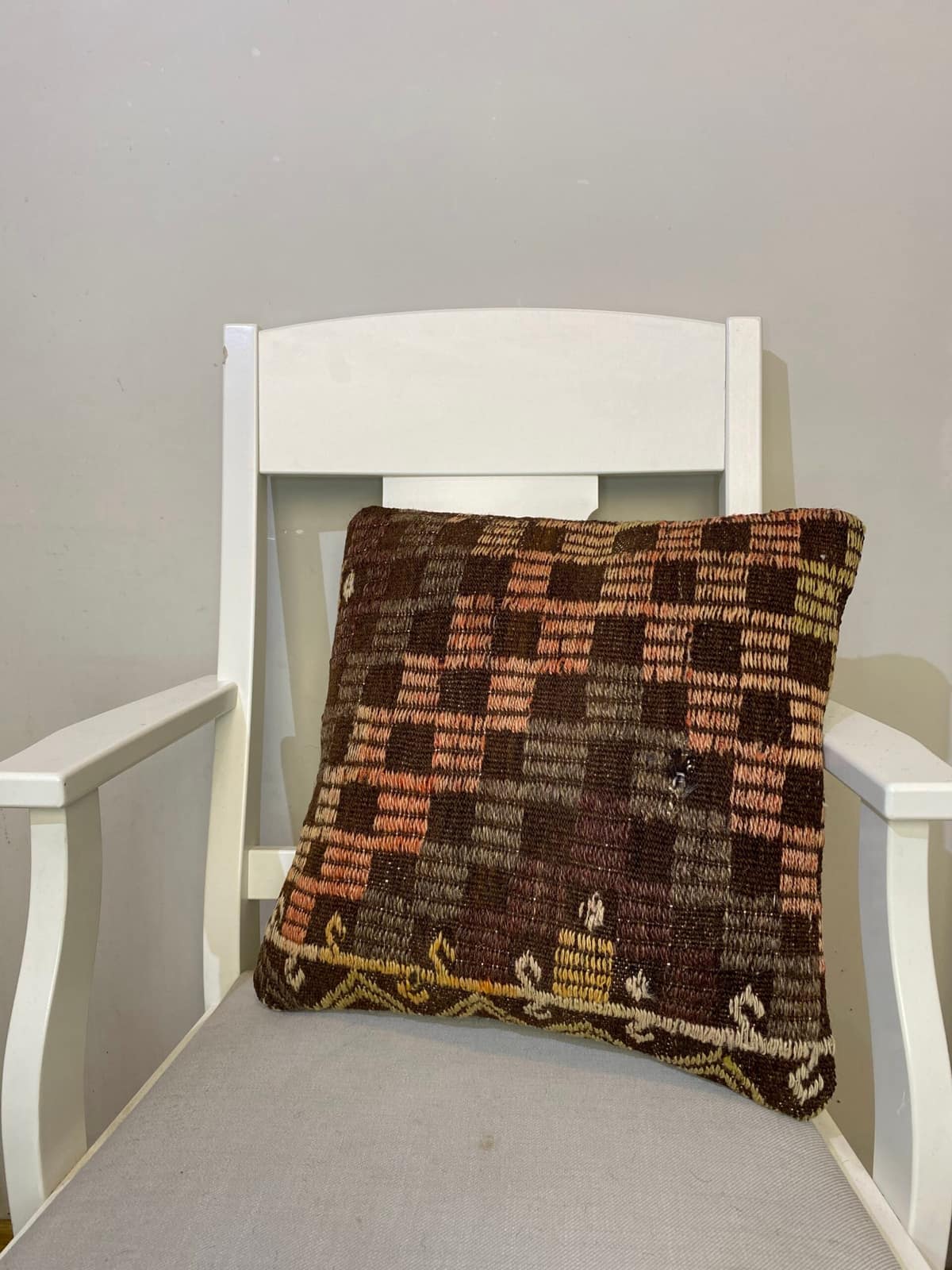 Hand-Woven Pillowcase, vintage rug, Kilim, hand-knotted wool, cotton & silk, size 45 × 45 cm, from Bursa