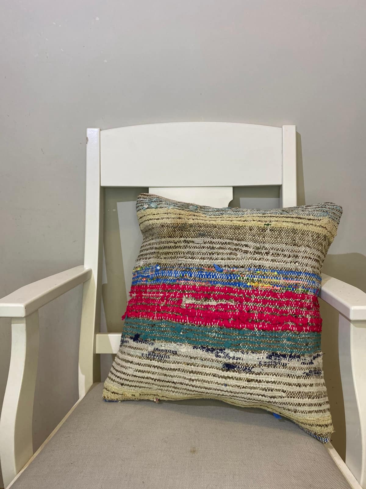 Handwoven Pillowcase, vintage rug, Kilim, hand-knotted wool, size 45 × 45 cm, from Ladik