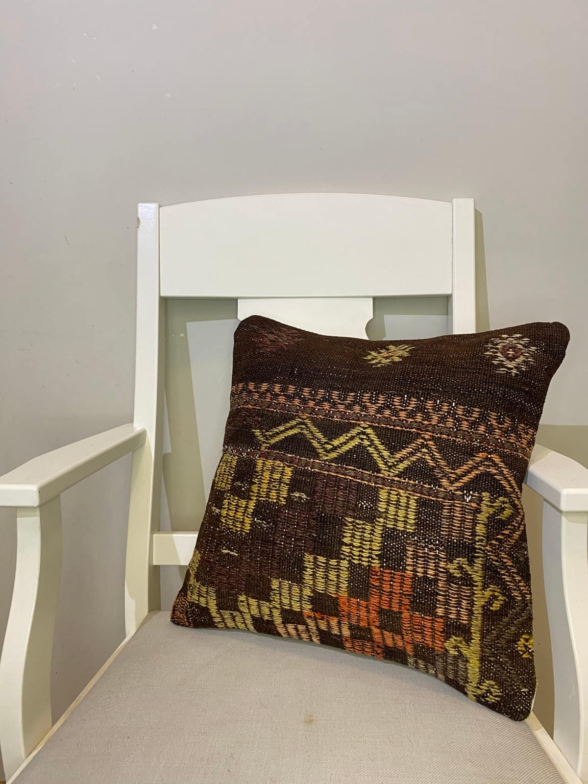 Hand-Woven Pillowcase, vintage rug, Kilim, hand-knotted cotton, size 45 × 45 cm, from Bergama