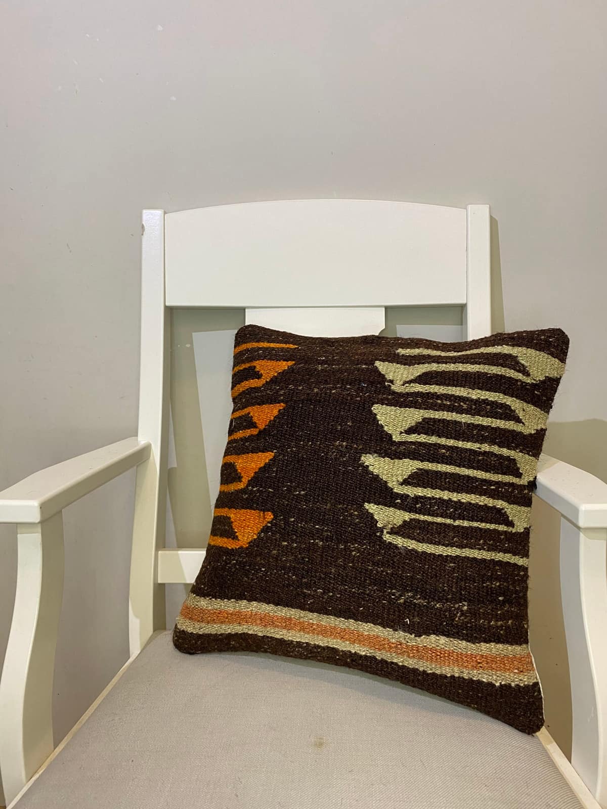 Hand-Woven Pillowcase, vintage rug, Kilim, hand-knotted cotton, size 45 × 45 cm, from Ladik