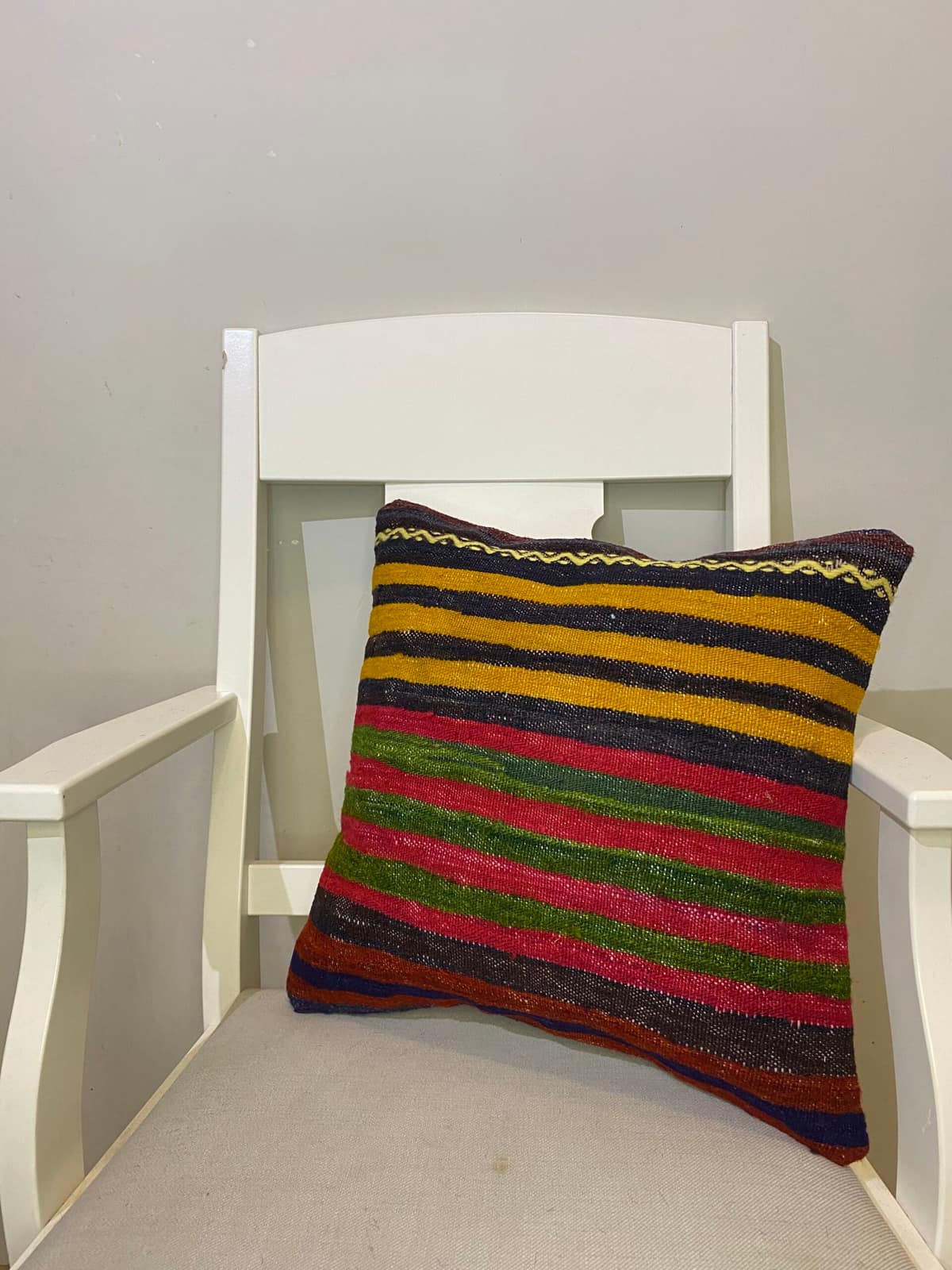 Handwoven Pillowcase, vintage rug, Kilim, hand-knotted wool & silk, size 45 × 45 cm, from Manisa
