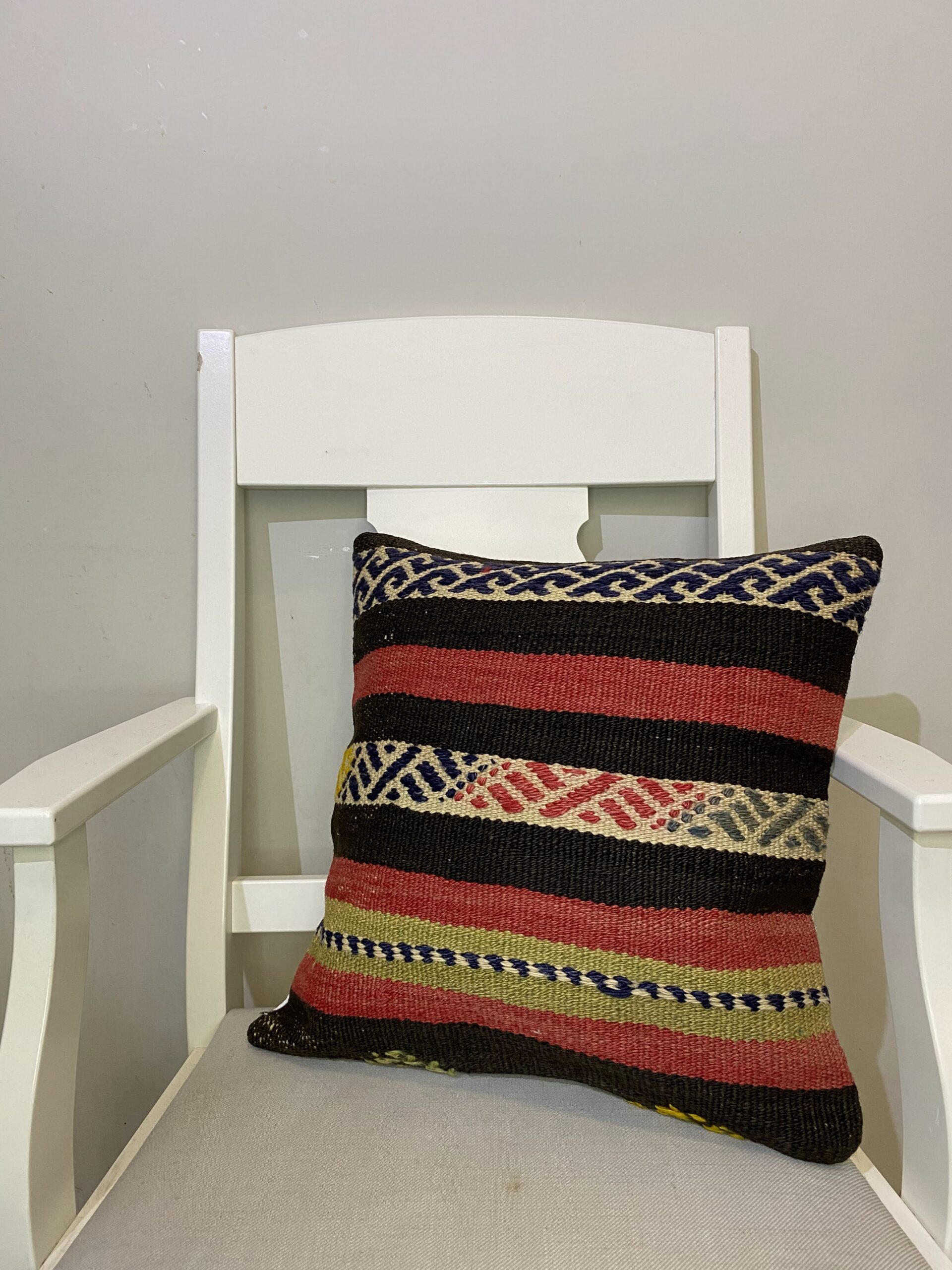 Hand-Woven Pillowcase, vintage rug, Kilim, hand-knotted wool, cotton & silk, size 45 × 45 cm, from Van