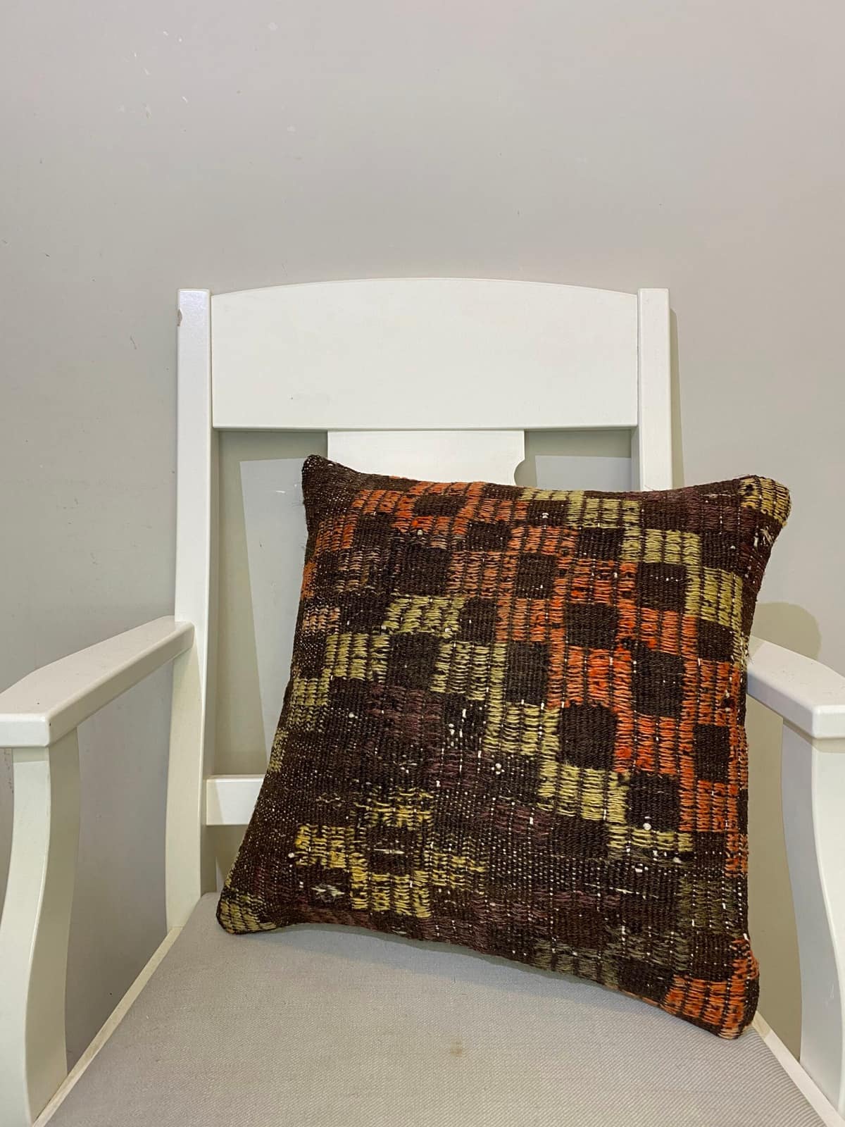 Hand-Woven Pillowcase, vintage rug, Kilim, hand-knotted cotton, size 45 × 45 cm, from Konya