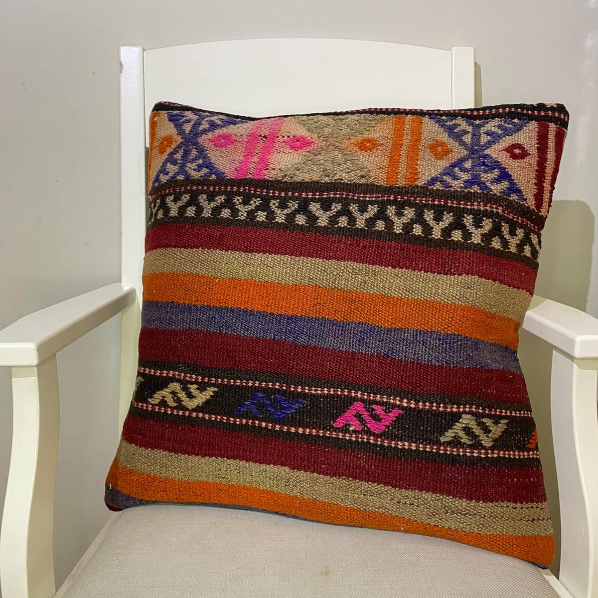 Hand-Woven Pillowcase, vintage rug, Kilim, hand-knotted wool, size 50 × 50 cm, from Antalya