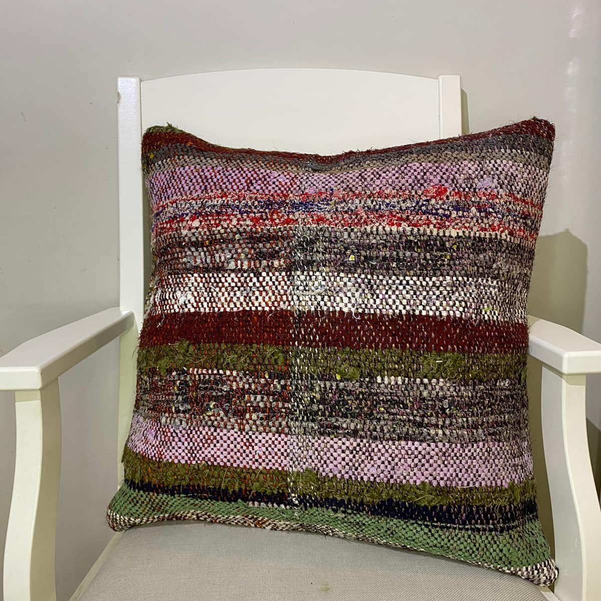 Hand-Woven Pillowcase, vintage rug, Kilim, hand-knotted silk, size 50 × 50 cm, from Milas