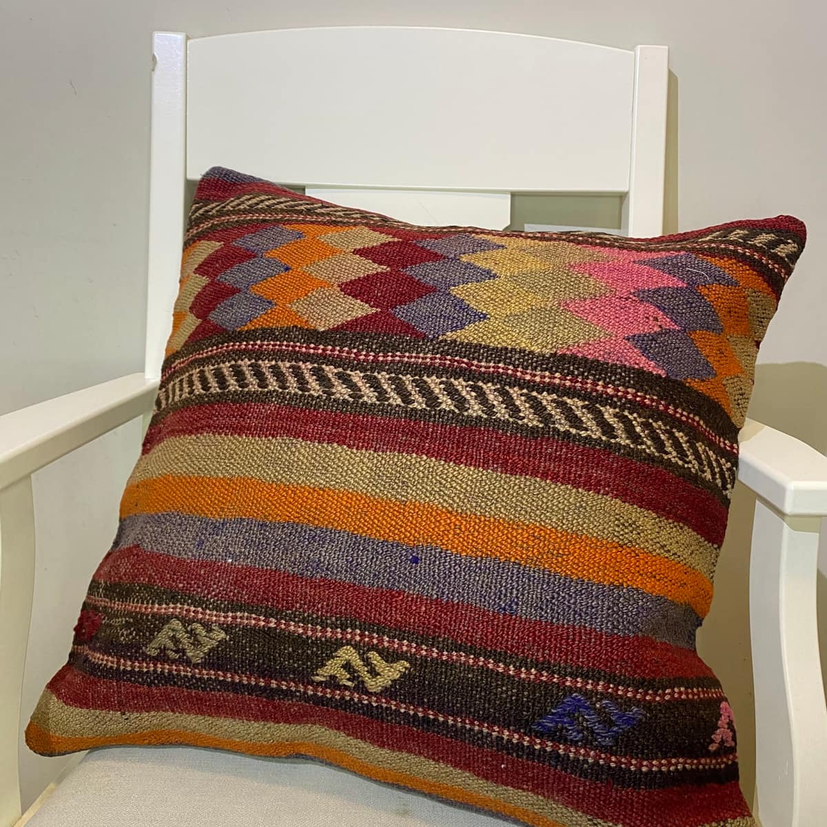 Hand-Woven Pillowcase, vintage rug, Kilim, hand-knotted wool, size 50 × 50 cm, from Konya