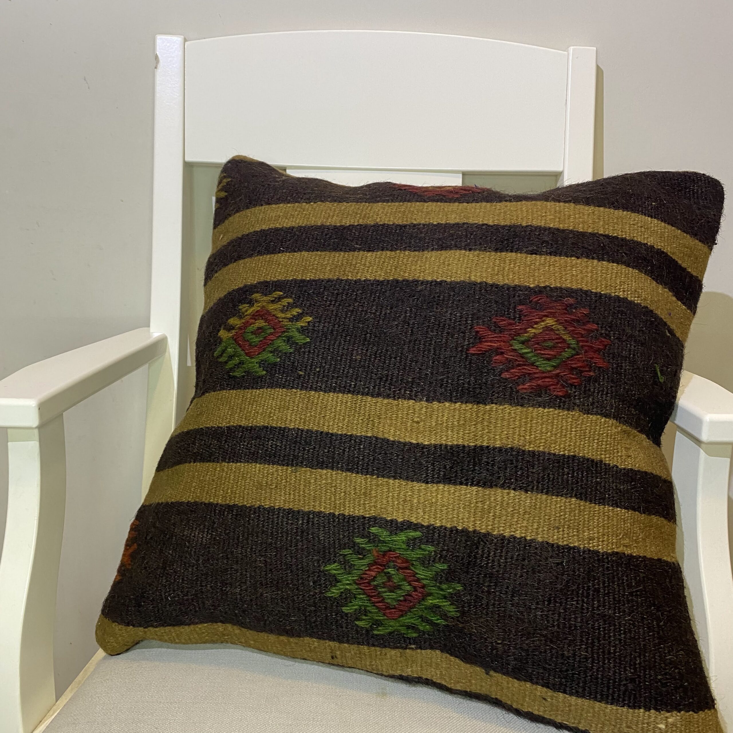 Hand-Woven Pillowcase, vintage rug, Kilim, hand-knotted wool, cotton & silk, size 50 × 50 cm, from Ladik
