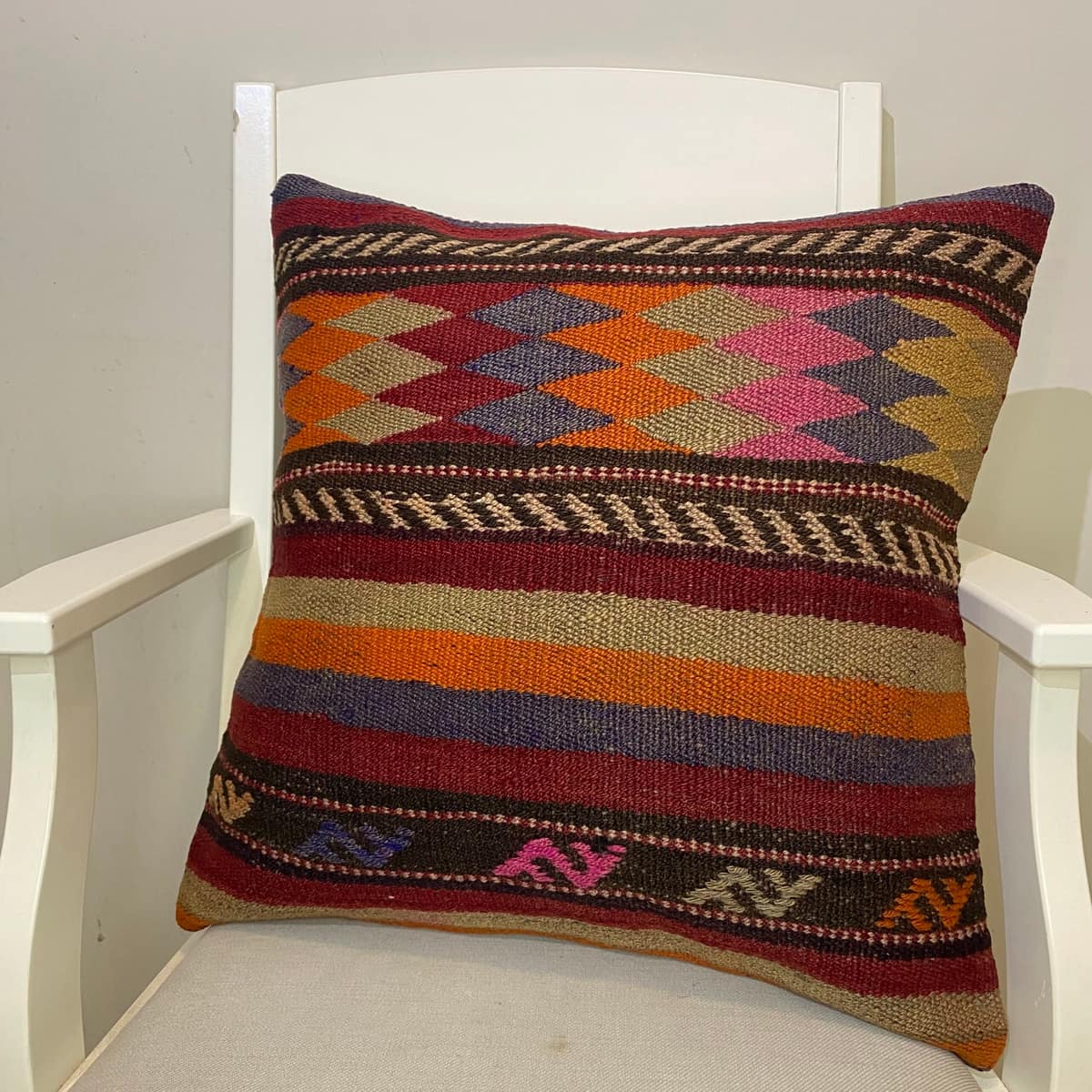Handwoven Pillowcase, vintage rug, Kilim, hand-knotted wool & cotton, size 50 × 50 cm, from Bursa