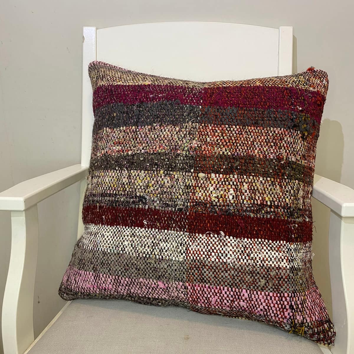 Hand-Woven Pillowcase, vintage rug, Kilim, hand-knotted wool & silk, size 50 × 50 cm, from Ladik