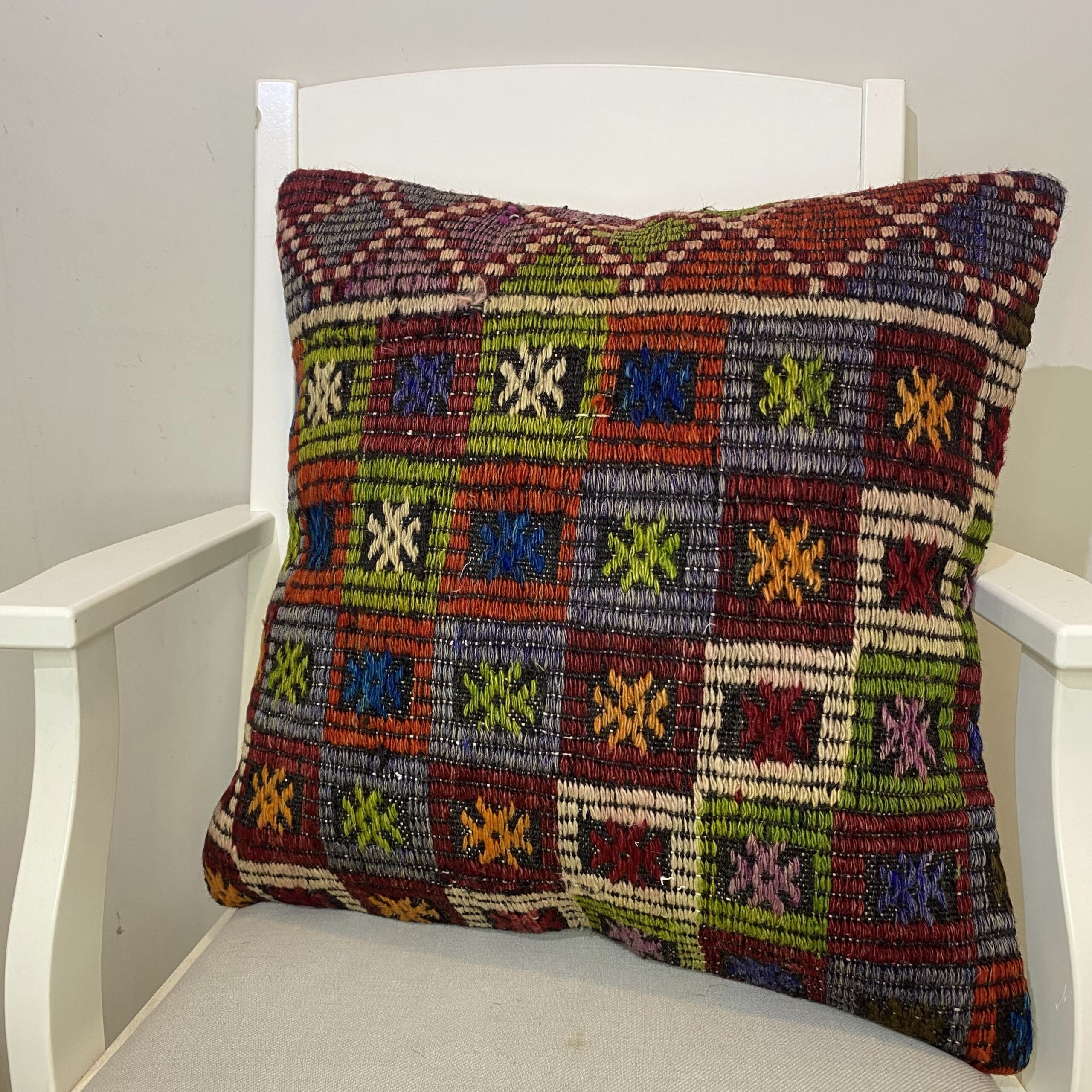 Hand-Woven Pillowcase, vintage rug, Kilim, hand-knotted wool, size 50 × 50 cm, from Bergama