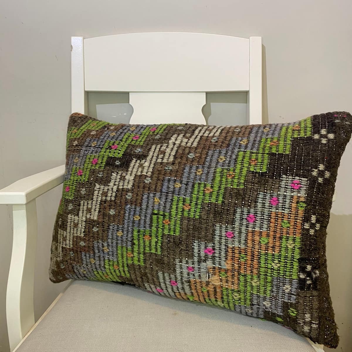 Hand-Woven Pillowcase, vintage rug, Kilim, hand-knotted silk, size 40 × 60 cm, from Bergama