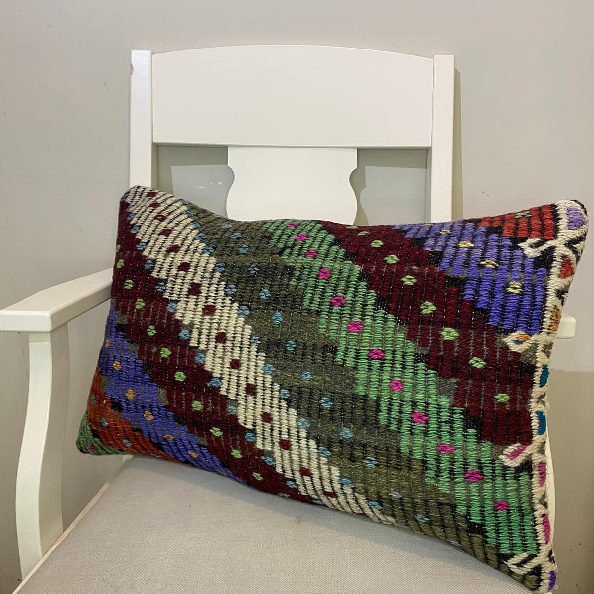 Hand-Woven Pillowcase, vintage rug, Kilim, hand-knotted cotton, size 40 × 60 cm, from Bergama