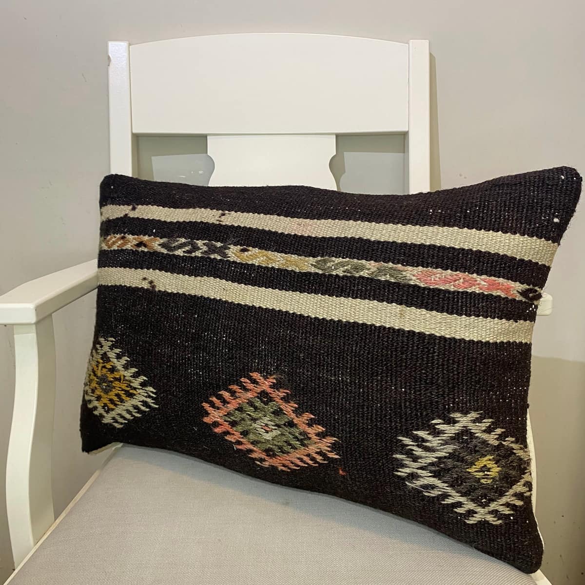 Hand-Woven Patchwork Pillowcase, vintage rug, Kilim, hand-knotted wool & silk, size 40 × 60 cm, from Ladik