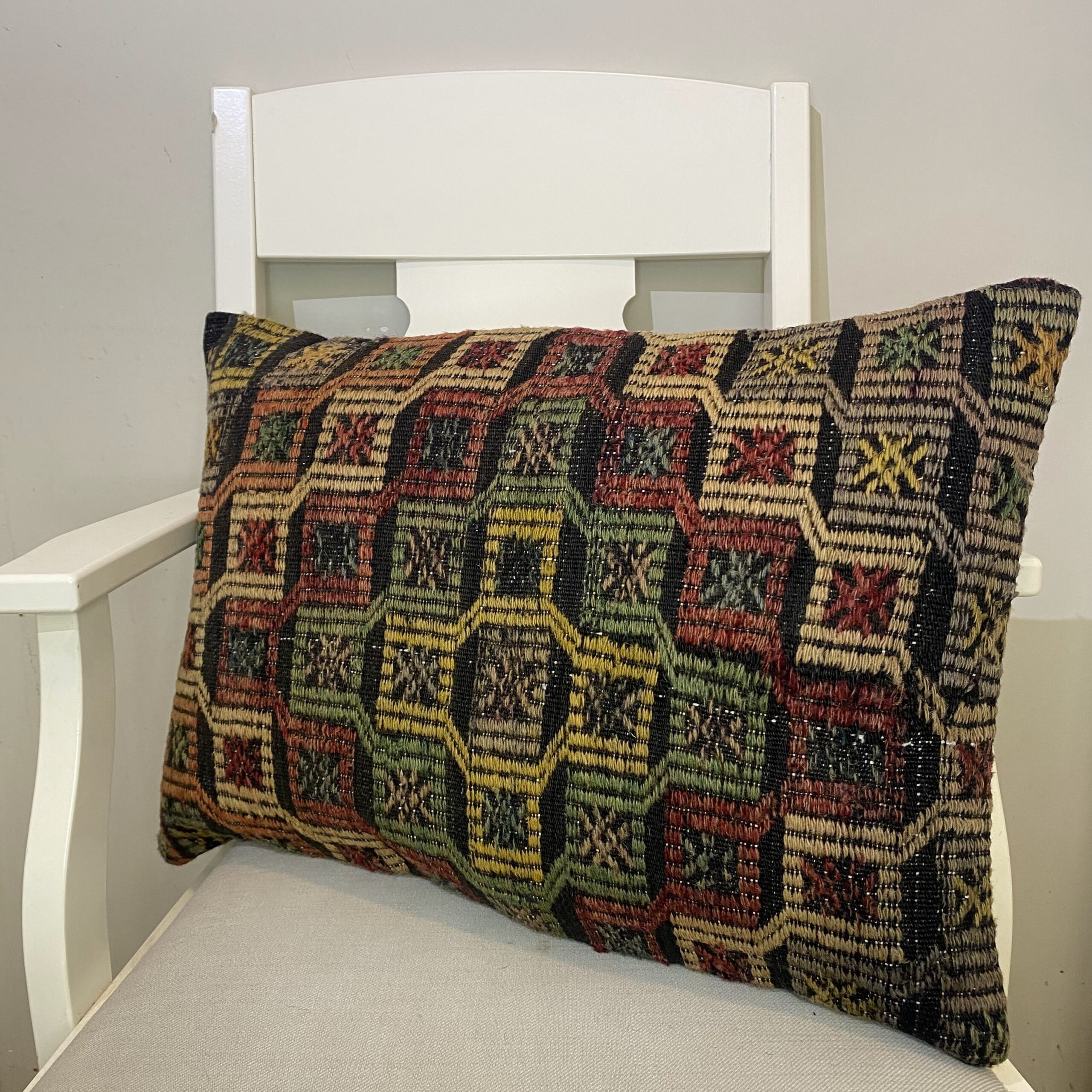 Hand-Woven Pillowcase, vintage rug, Kilim, hand-knotted silk, size 40 × 60 cm, from Ladik