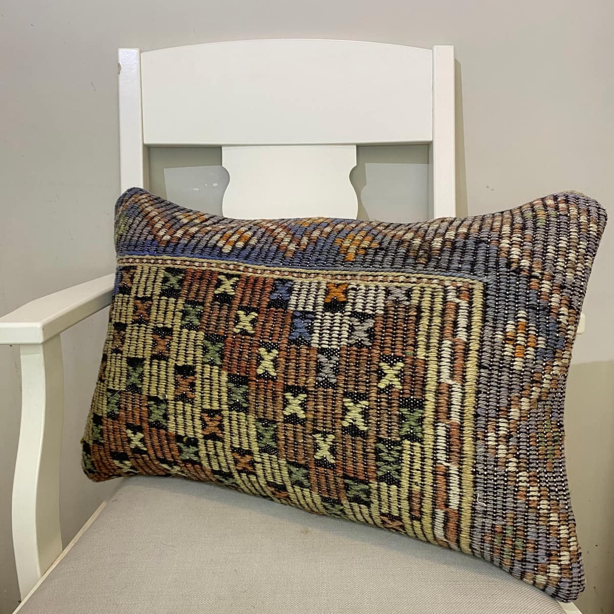 Hand-Woven Patchwork Pillowcase, vintage rug, Kilim, hand-knotted wool & silk, size 40 × 60 cm, from Ladik