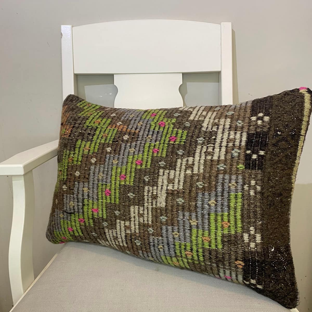 Hand-Woven Patchwork Pillowcase, vintage rug, Kilim, hand-knotted wool, cotton & silk, size 40 × 60 cm, from Bursa