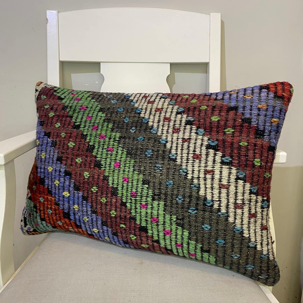 Hand-Woven Patchwork Pillowcase — detail view 2, kilim vintage rug