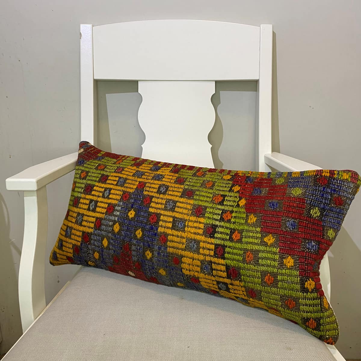 Hand-Woven Patchwork Pillowcase, vintage rug, Kilim, hand-knotted wool & silk, size 30 × 60 cm, from Isparta