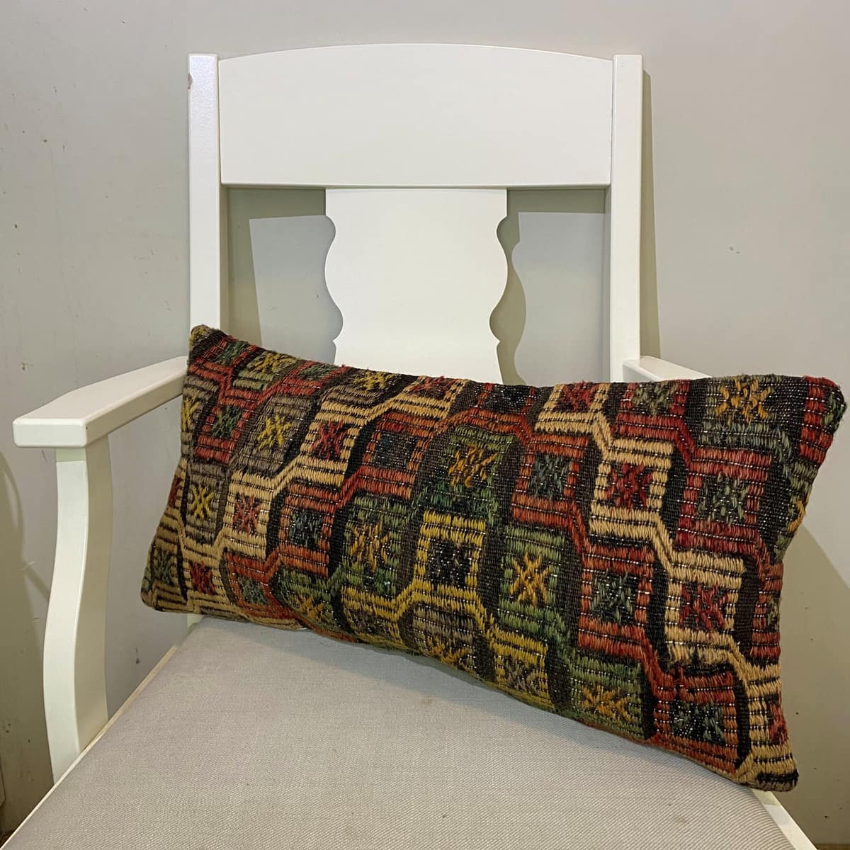 Hand-Woven Patchwork Pillowcase, vintage rug, Kilim, hand-knotted wool, size 30 × 60 cm, from Yahyalı