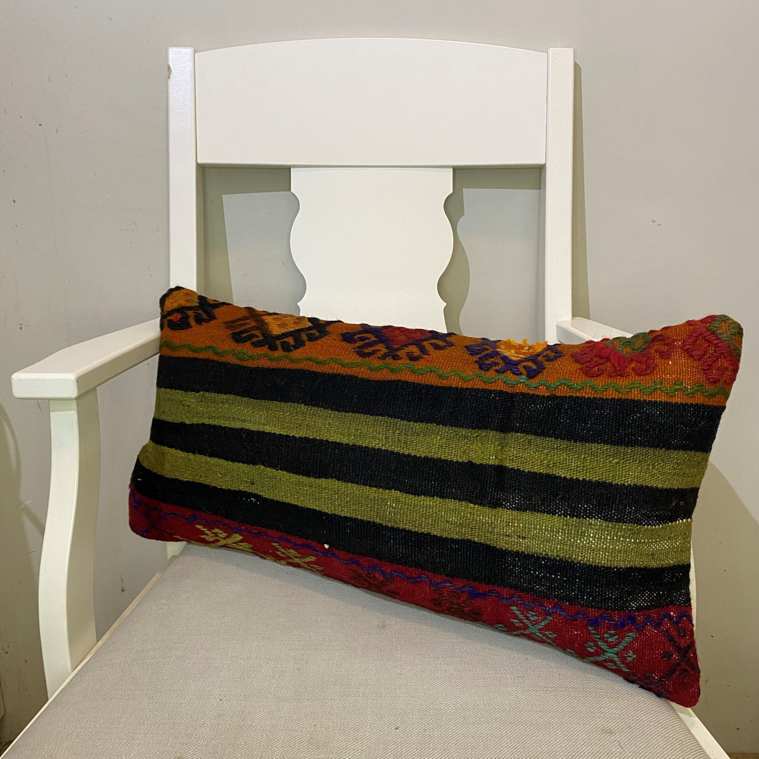 Hand-Woven Patchwork Pillowcase, vintage rug, Kilim, hand-knotted wool, size 30 × 60 cm, from Cappadocia