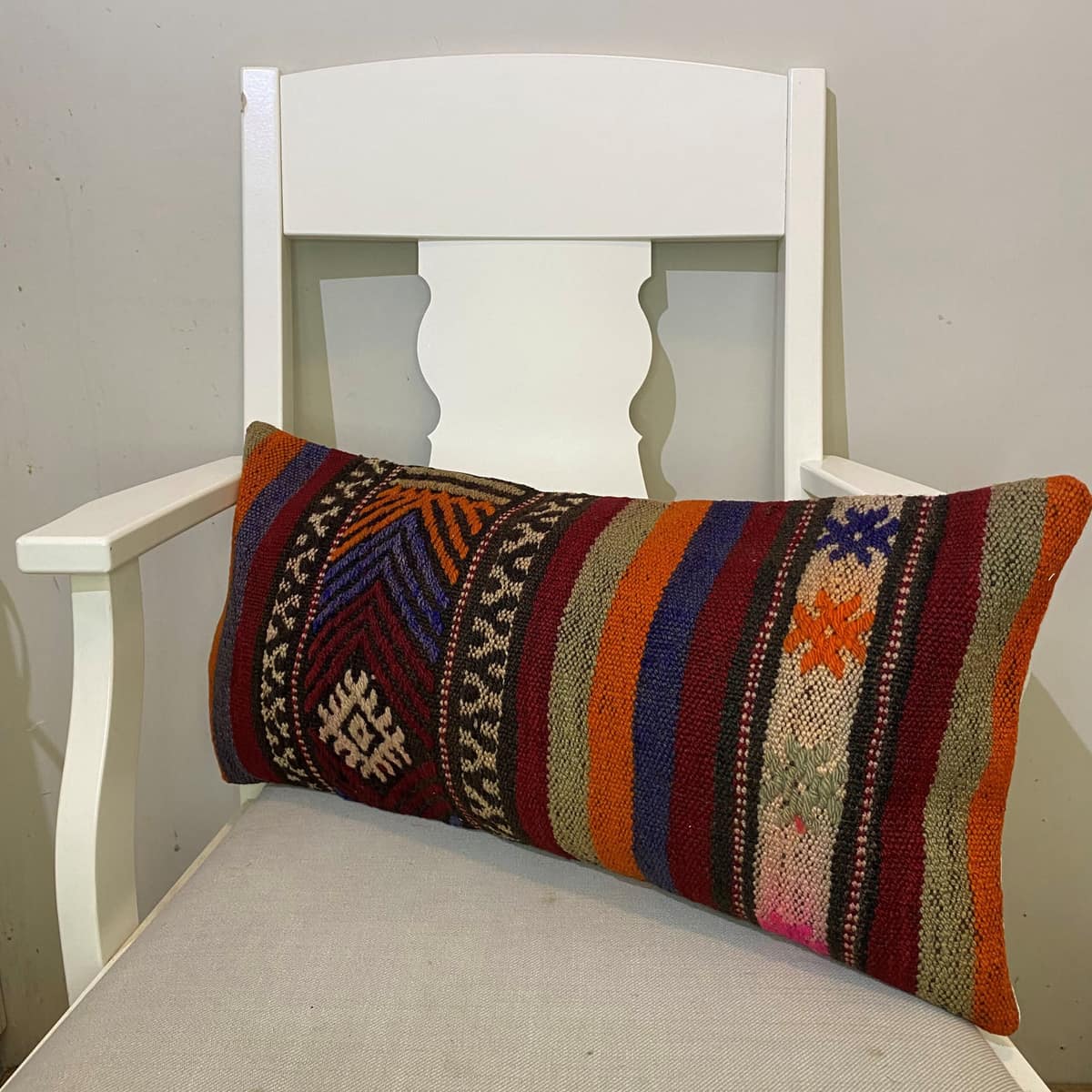 Hand-Woven Patchwork Pillowcase, vintage rug, Kilim, hand-knotted silk, size 30 × 60 cm, from Hereke