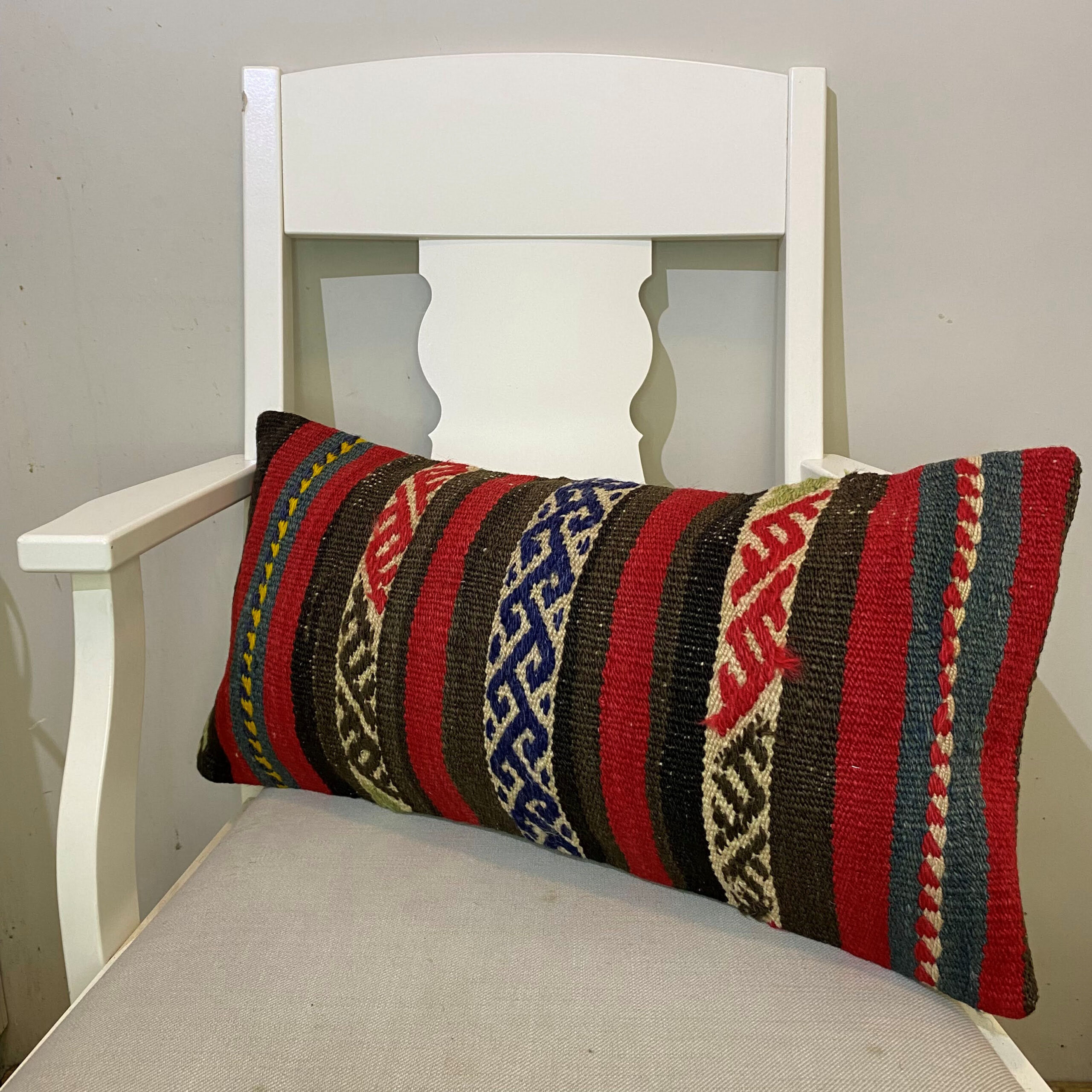 Hand-Woven Patchwork Pillowcase, vintage rug, Kilim, hand-knotted wool, size 30 × 60 cm, from Konya