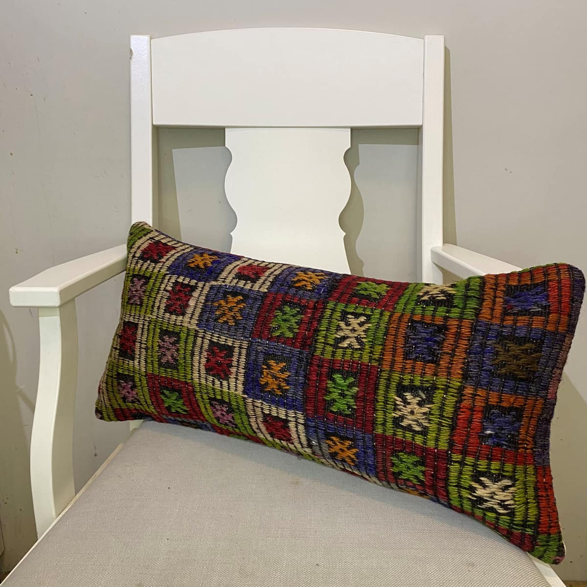 Hand-Woven Patchwork Pillowcase, vintage rug, Kilim, hand-knotted wool & silk, size 30 × 60 cm, from Bursa