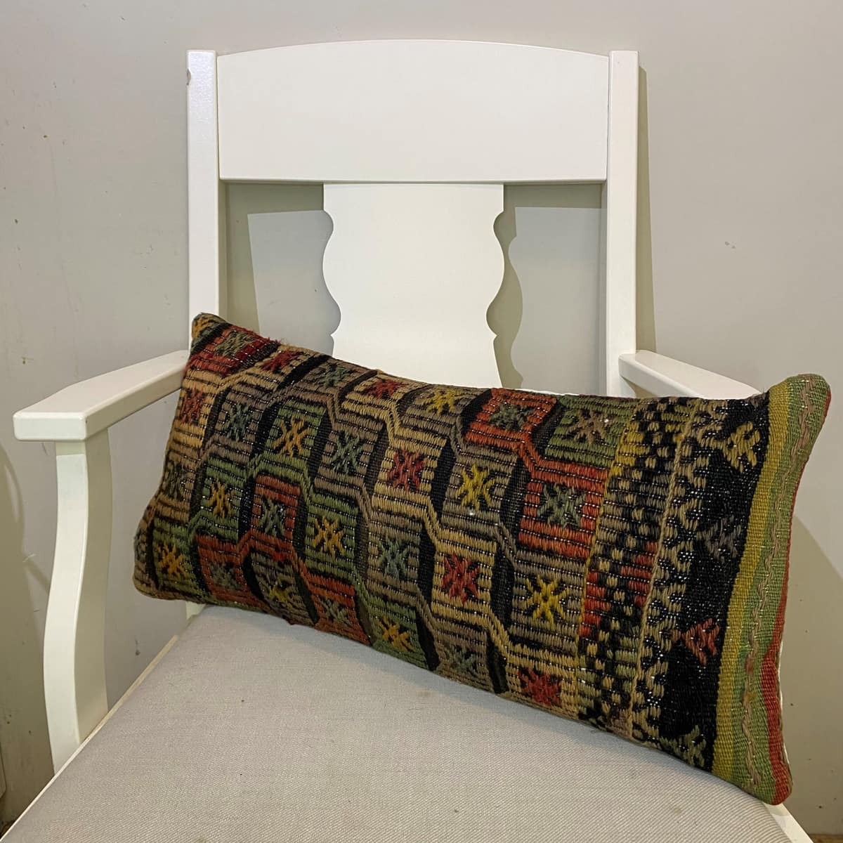 Hand-Woven Patchwork Pillowcase, vintage rug, Kilim, hand-knotted cotton, size 30 × 60 cm, from Anatolia