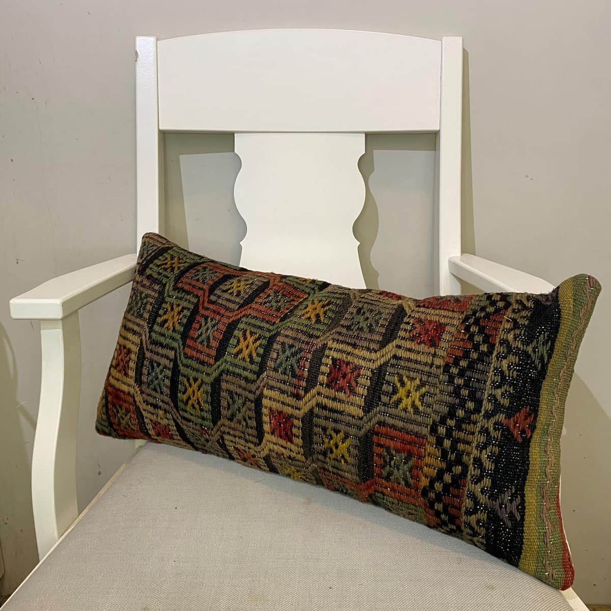 Hand-Woven Patchwork Pillowcase, vintage rug, Kilim, hand-knotted wool, size 30 × 60 cm, from Cappadocia