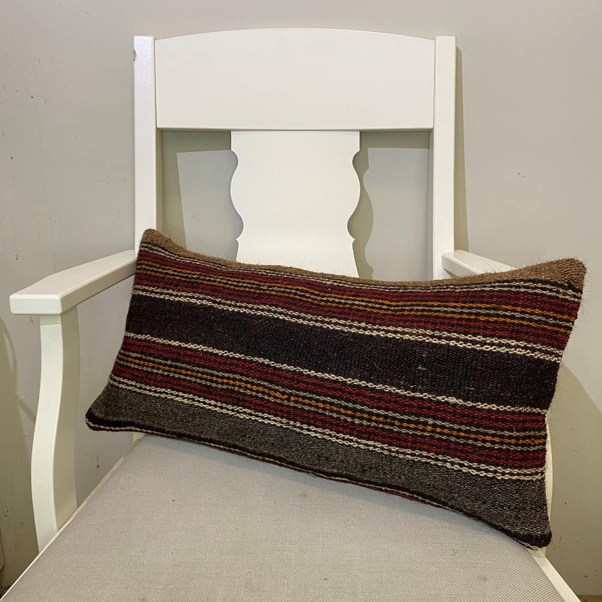 Handwoven Patchwork Pillowcase, vintage rug, Kilim, hand-knotted wool, cotton & silk, size 30 × 60 cm, from Manisa