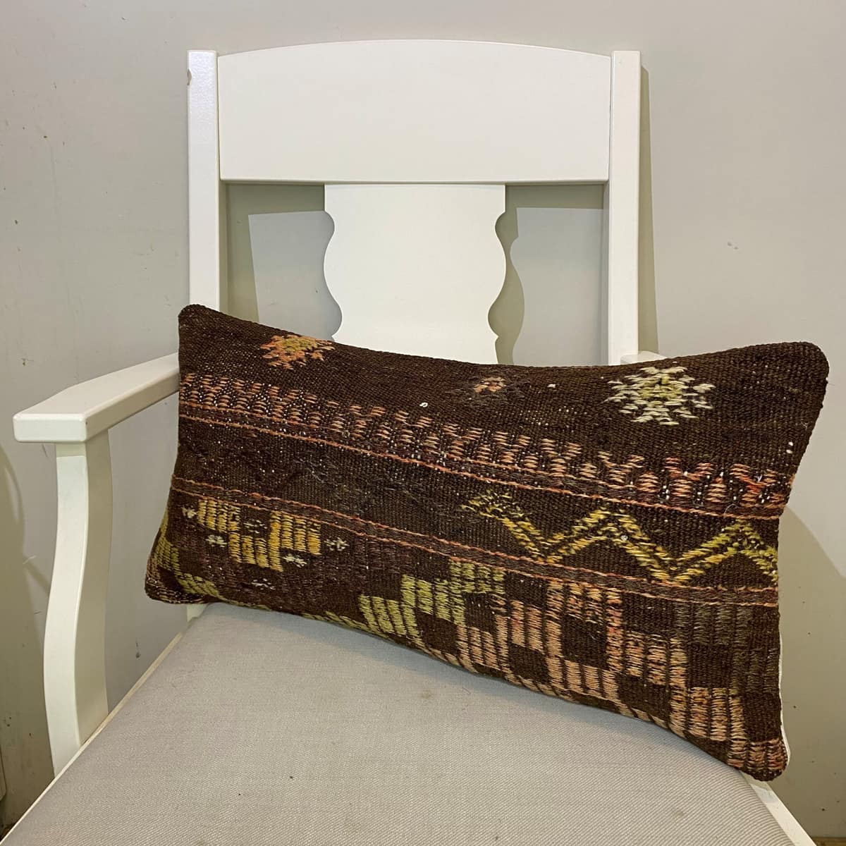 Handwoven Patchwork Pillowcase, vintage rug, Kilim, hand-knotted wool & cotton, size 30 × 60 cm, from Cappadocia