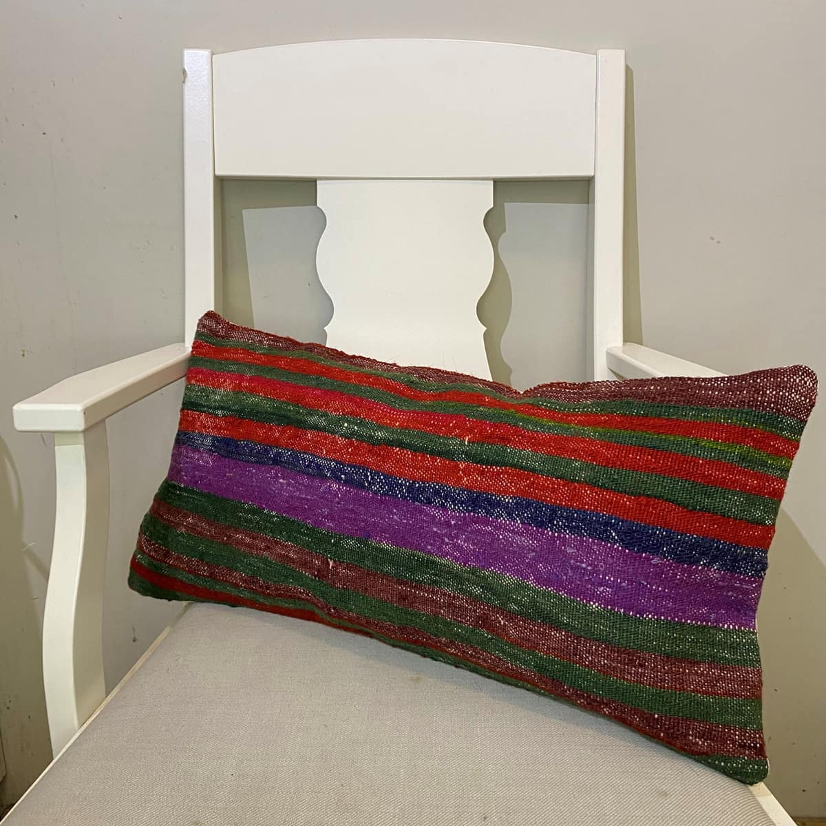 Hand-Woven Patchwork Pillowcase, vintage rug, Kilim, hand-knotted cotton, size 30 × 60 cm, from Gaziantep
