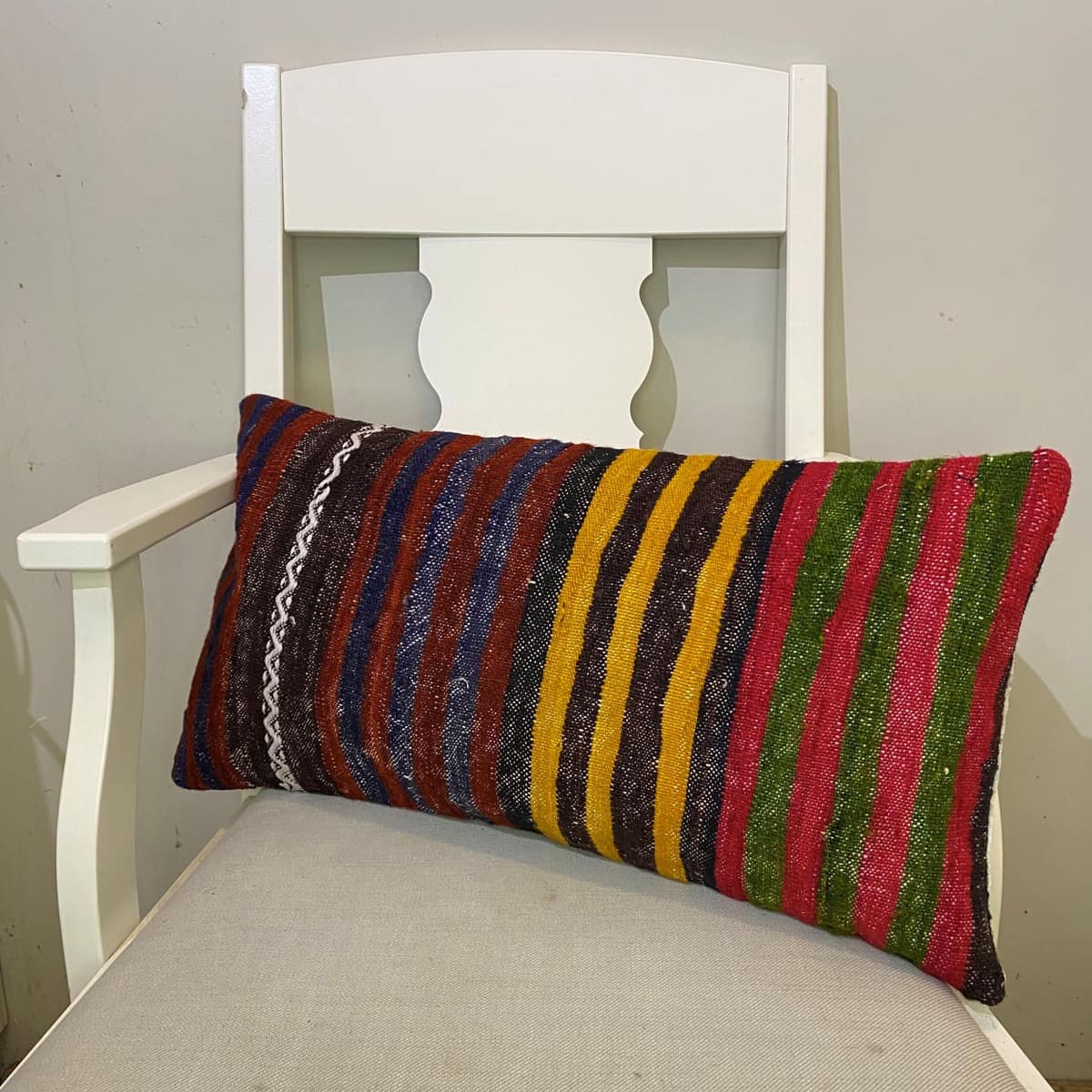 Hand-Woven Patchwork Pillowcase, vintage rug, Kilim, hand-knotted silk, size 30 × 60 cm, from Ladik
