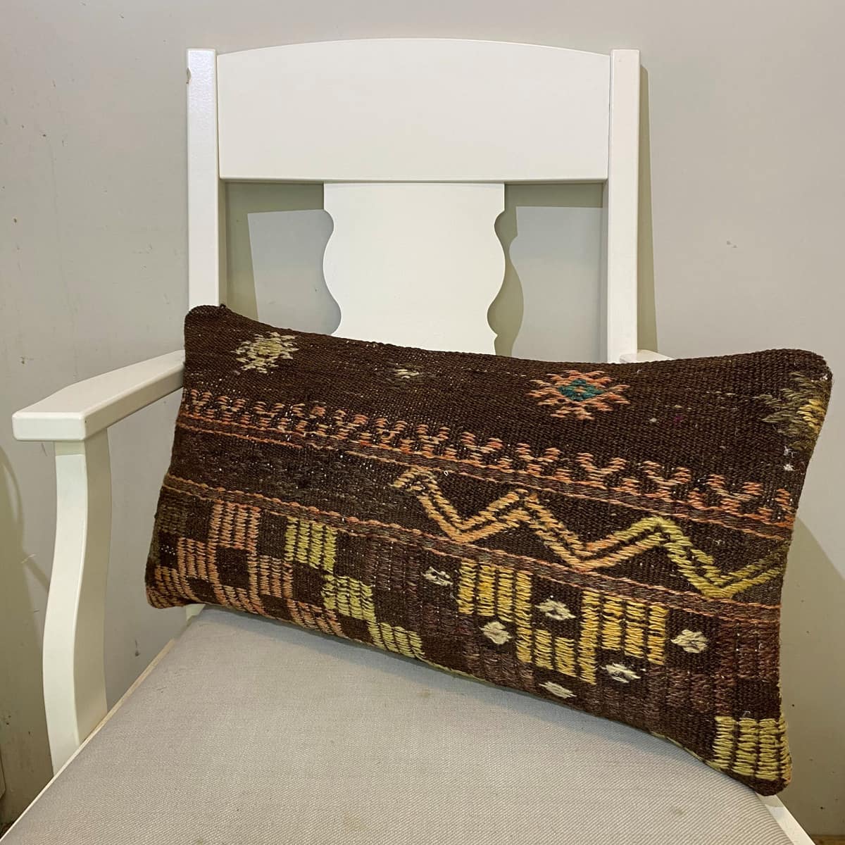 Hand-Woven Patchwork Pillowcase, vintage rug, Kilim, hand-knotted wool & cotton, size 30 × 60 cm, from Gaziantep