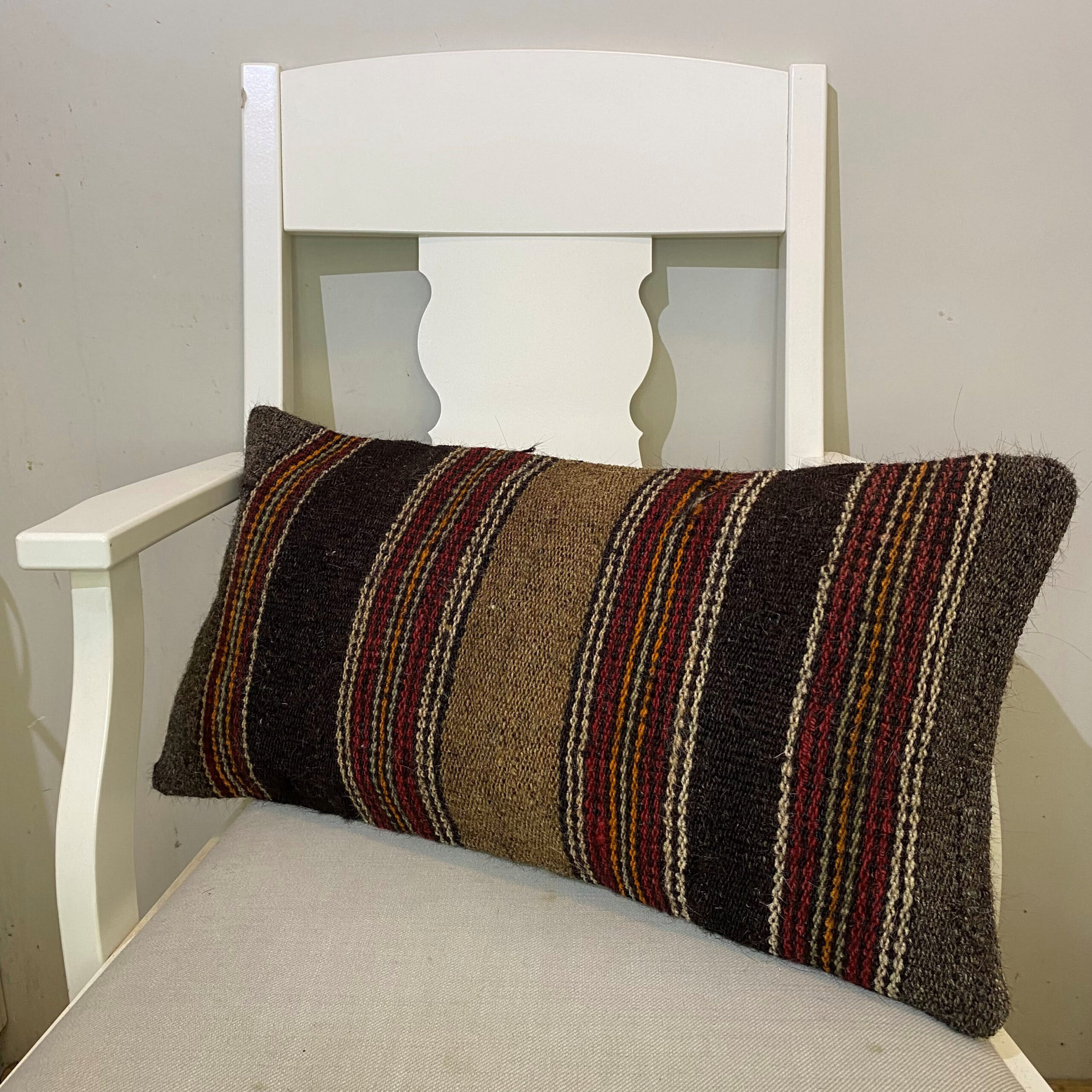 Hand-Woven Patchwork Pillowcase, vintage rug, Kilim, hand-knotted wool, cotton & silk, size 30 × 60 cm, from Yahyalı