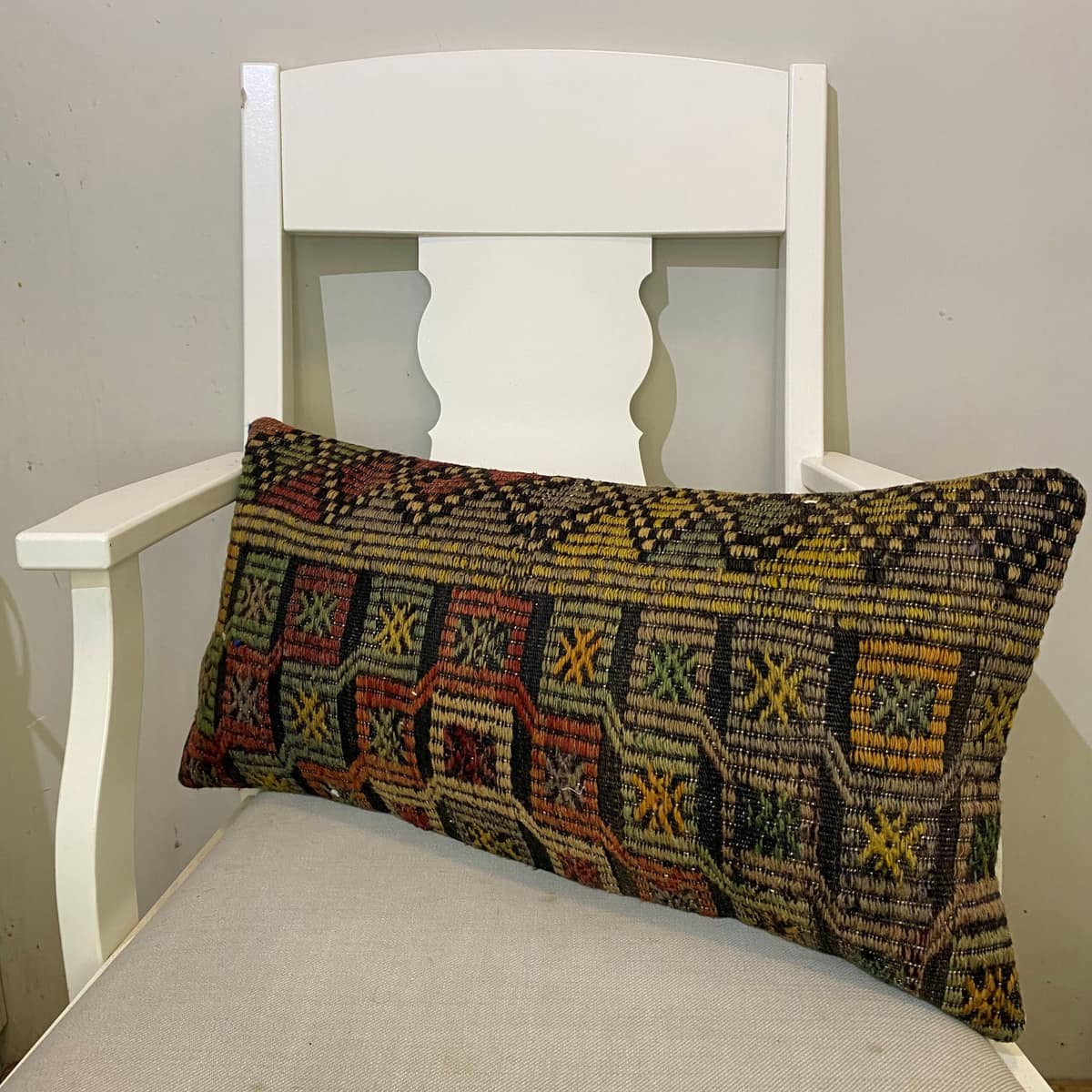 Hand-Woven Patchwork Pillowcase, vintage rug, Kilim, hand-knotted wool, size 30 × 60 cm, from Konya