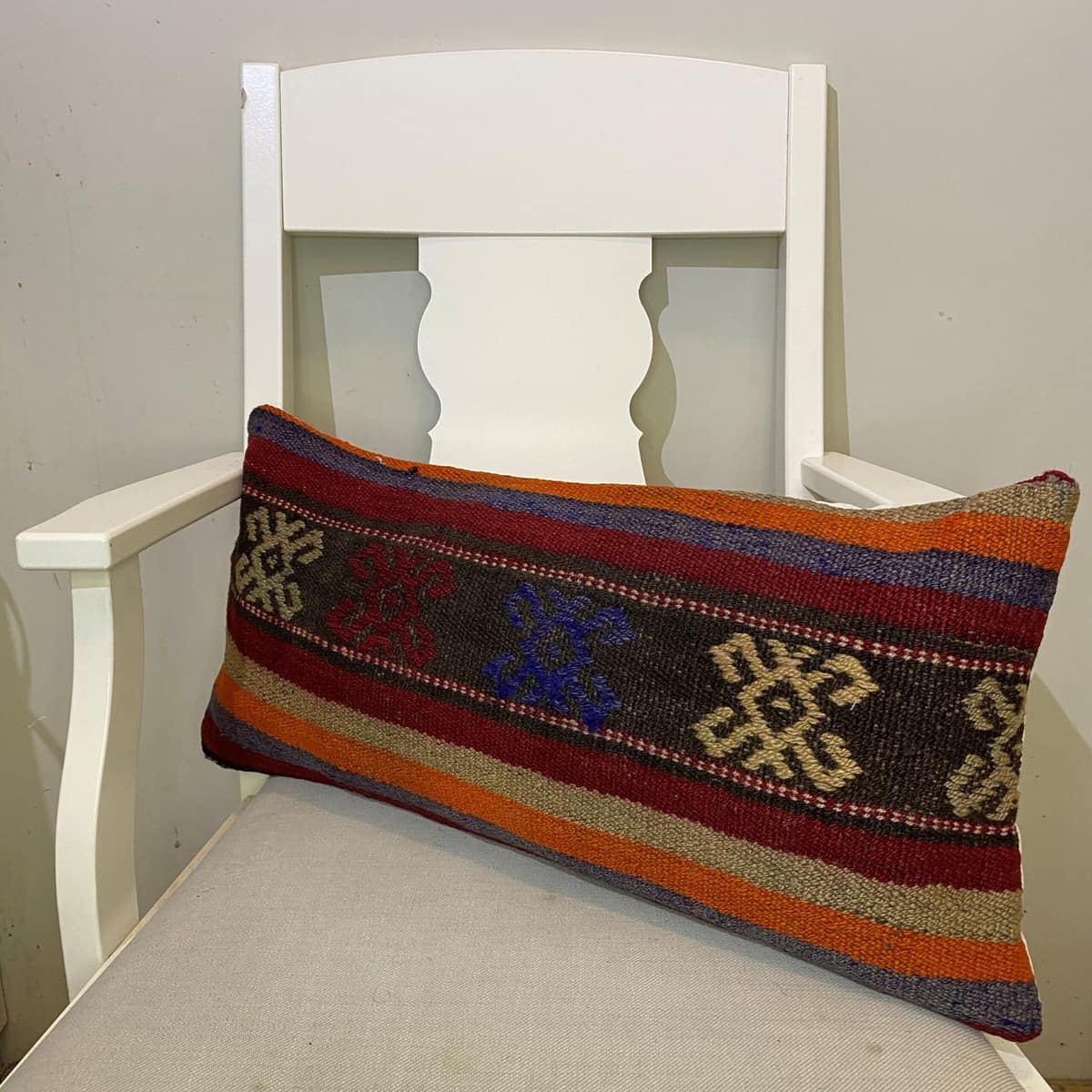 Hand-Woven Patchwork Pillowcase, vintage rug, Kilim, hand-knotted wool, size 30 × 60 cm, from Kayseri
