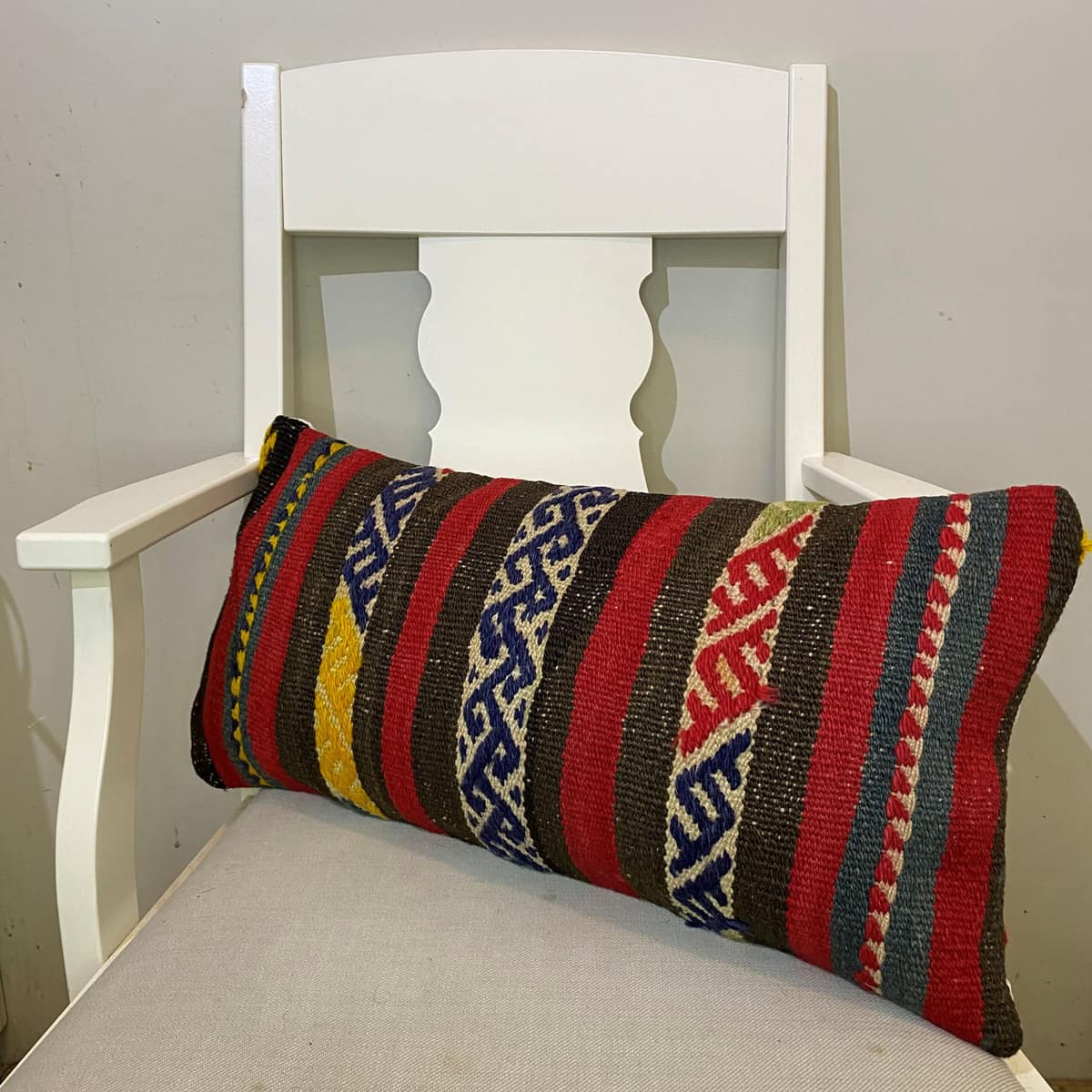 Hand-Woven Patchwork Pillowcase, vintage rug, Kilim, hand-knotted silk, size 30 × 60 cm, from Antalya