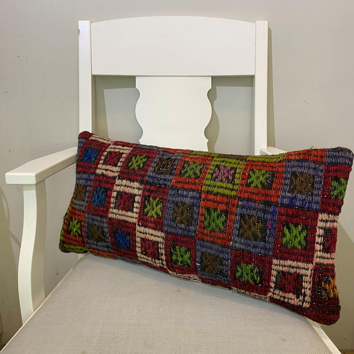 Hand-Woven Patchwork Pillowcase, vintage rug, Kilim, hand-knotted wool, size 30 × 60 cm, from Sivas