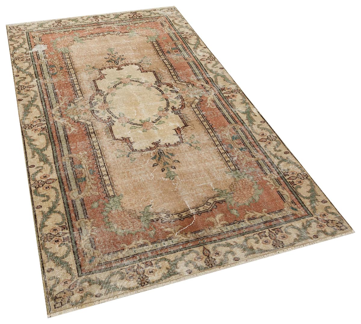 Hand-Woven Vintage Distressed Rug, vintage rug, Handmade, hand-knotted wool, cotton & silk, size 120 × 201 cm, from Bergama