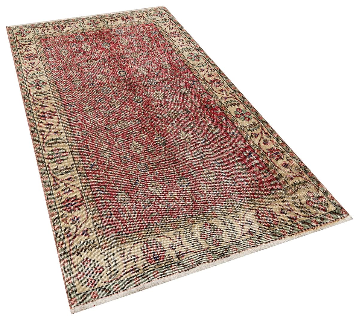 Hand-Woven Vintage Distressed Rug, vintage rug, Handmade, hand-knotted wool, size 116 × 207 cm, from Bergama