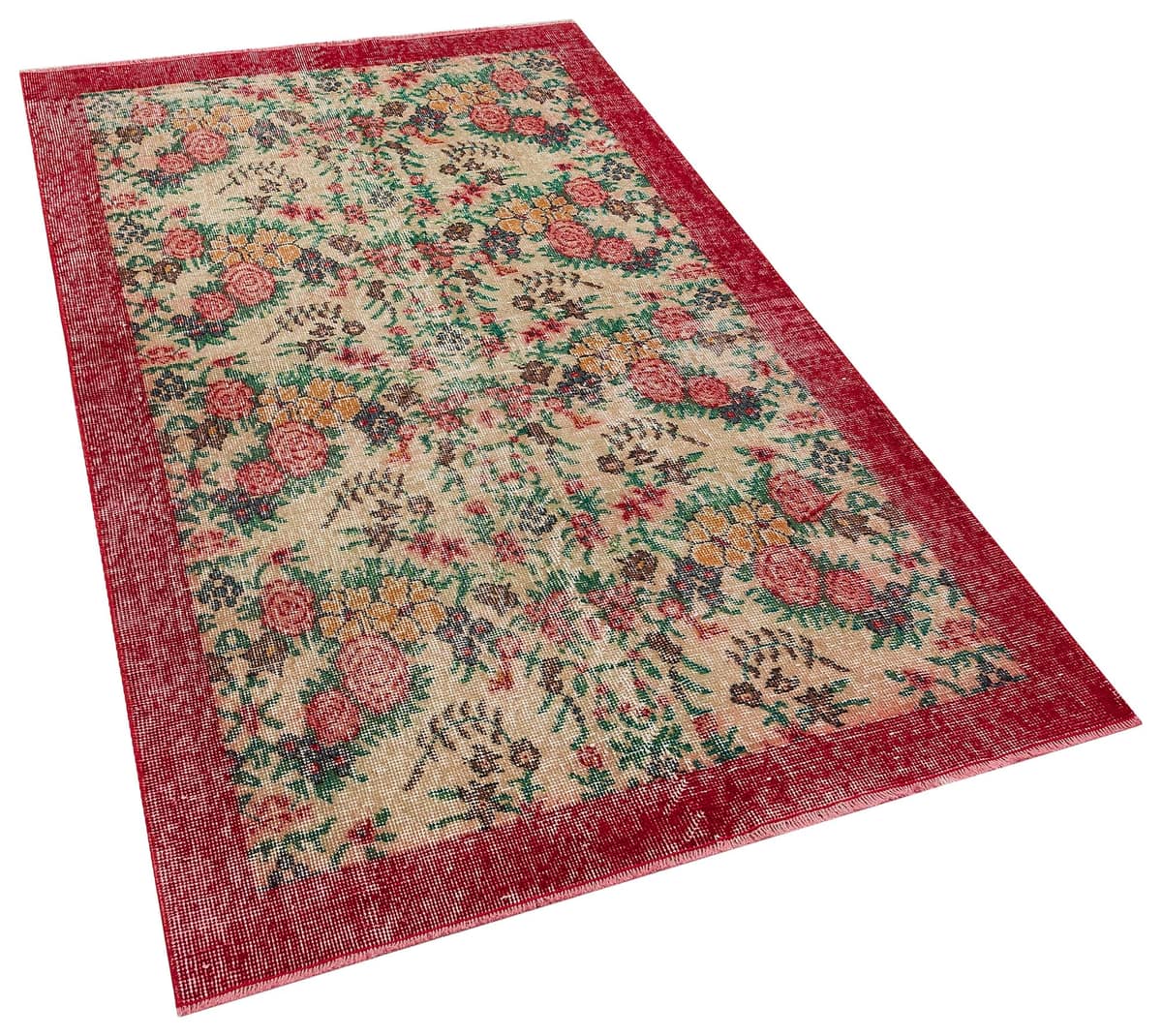 Hand-Woven Vintage Distressed Rug, vintage rug, Handmade, hand-knotted silk, size 120 × 206 cm, from Kayseri