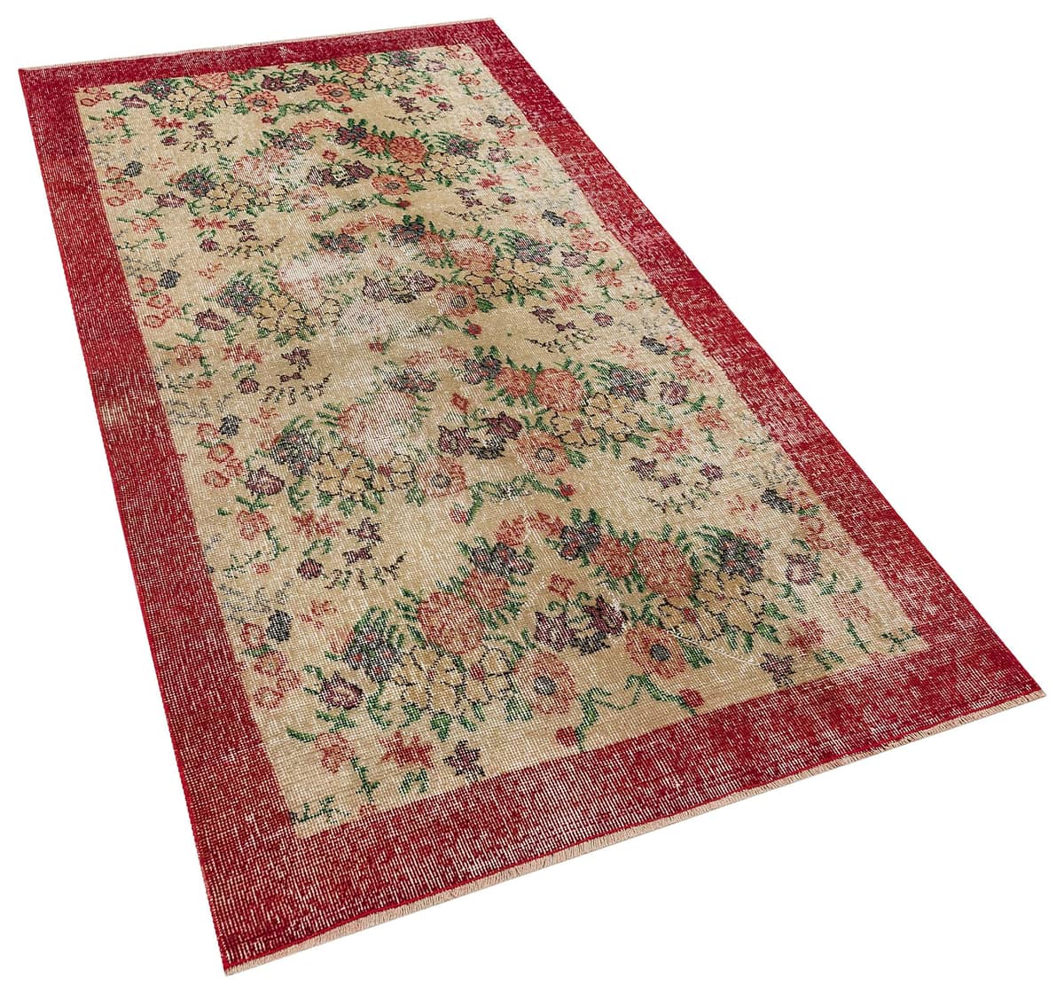 Unique Vintage Distressed Rug, vintage rug, Handmade, hand-knotted wool & cotton, size 111 × 206 cm, from Antalya