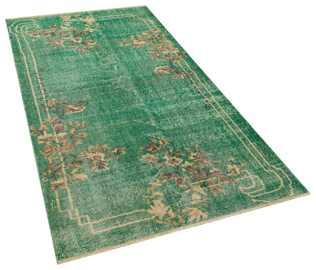 Unique Vintage Distressed Rug, vintage rug, Handmade, hand-knotted wool & silk, size 114 × 203 cm, from Milas