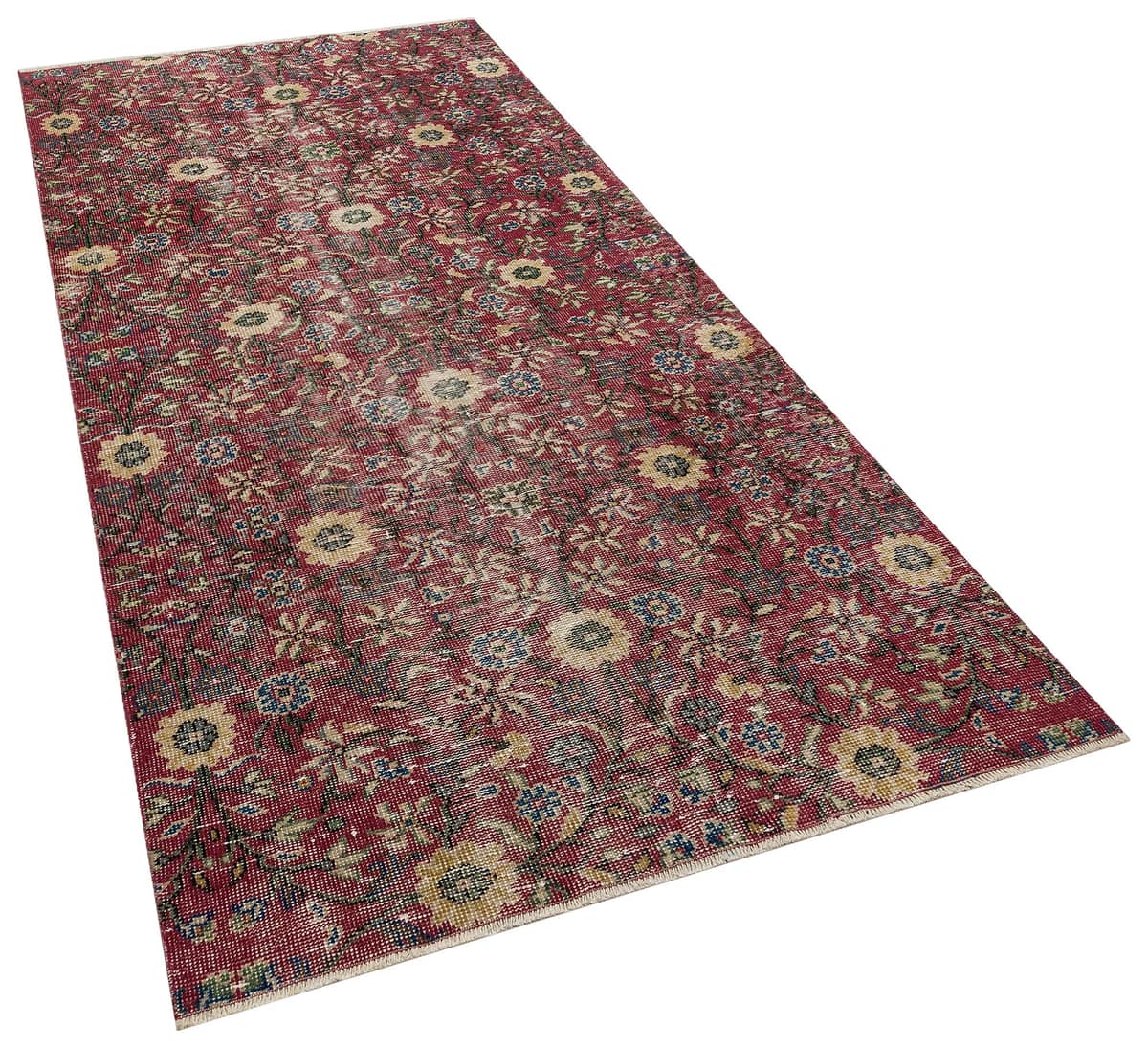 Unique Vintage Distressed Rug, vintage rug, Handmade, hand-knotted wool & cotton, size 134 × 282 cm, from Gaziantep