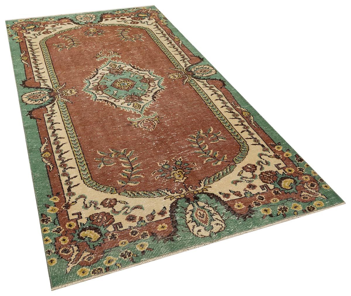 Vintage Distressed Hand-Woven Rug, vintage rug, Handmade, hand-knotted wool & cotton, size 151 × 272 cm, from Bergama